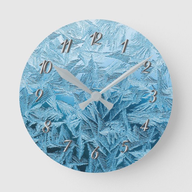 Winterfrosteis blau runde wanduhr (Vorderseite)