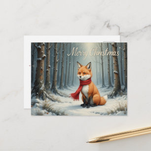 Winterfuchs im magischen Weihnachtswald Postkarte