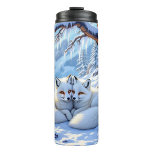 Winterfüchse an einem schneebedeckten Wintertag Thermosbecher