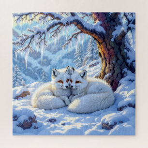 Winterfüchse an einem schneereichen Wintertag Puzzle