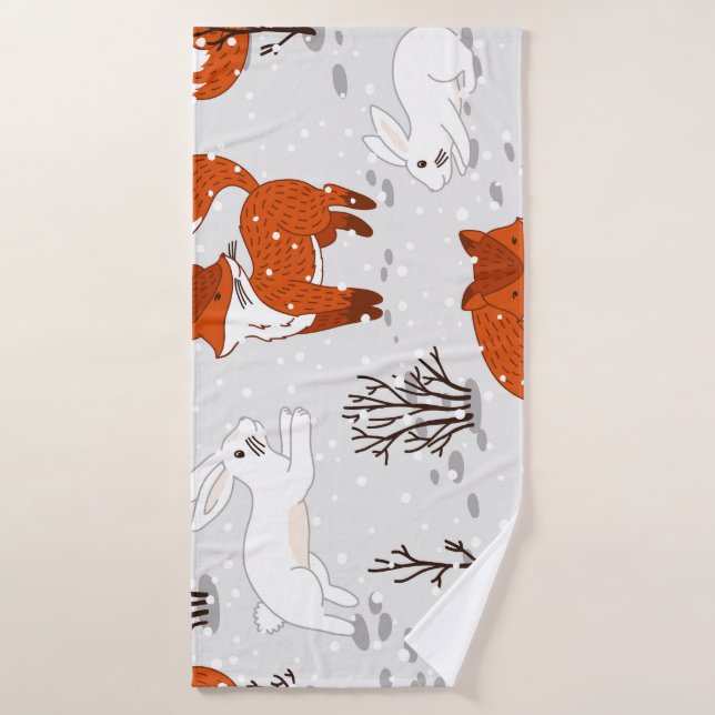 Winterfüchse Bunny Seamless Muster Badehandtuch (Badehandtuch)