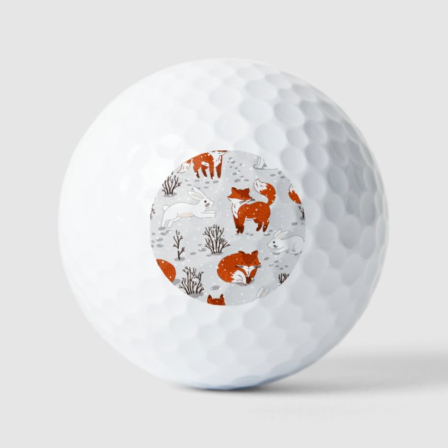 Winterfüchse Bunny Seamless Muster Golfball (Vorderseite)