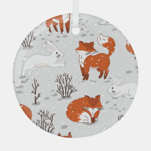 Winterfüchse Bunny Seamless Muster Ornament Aus Glas