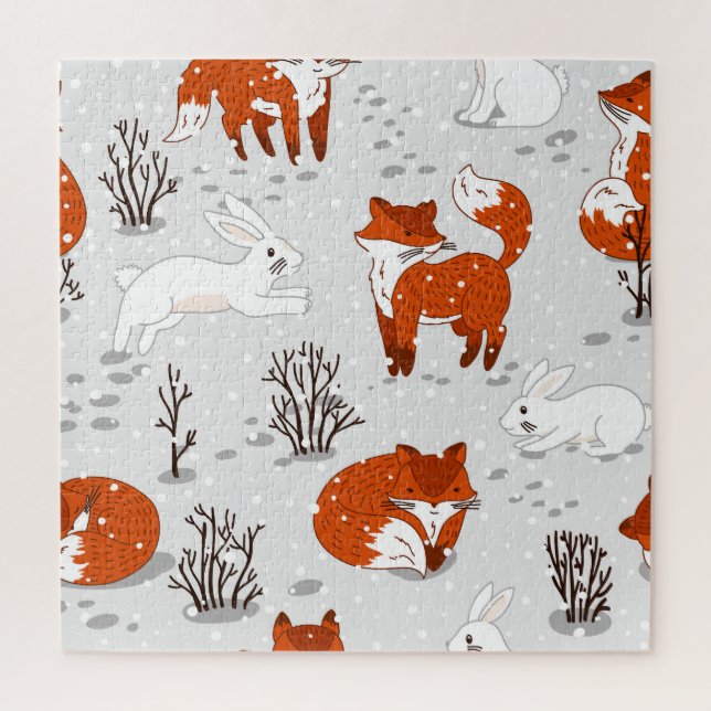Winterfüchse Bunny Seamless Muster Puzzle (Vertikal)