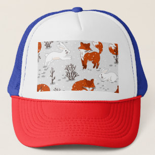 Winterfüchse Bunny Seamless Muster Truckerkappe