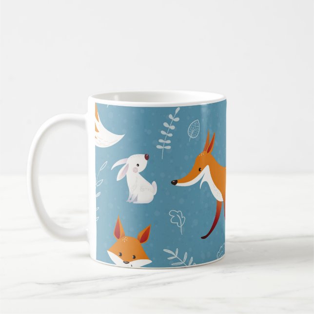 Winterfüchse, Kaninchen, Vintages Muster. Kaffeetasse (Links)
