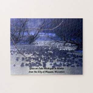 Wintergänse am Lake Michigan, Mequon in Wisconsin Puzzle
