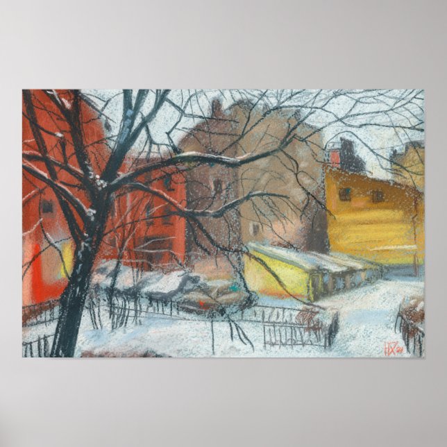 Wintergarten Landschaft Pastellfarben Malerei Kuns Poster (Vorne)