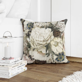 Wintergarten weiß und grau Vintag botanisch Kissen