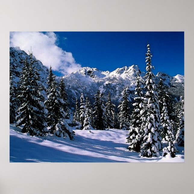 Wintergebirge im Schnee drucken Poster (Vorne)