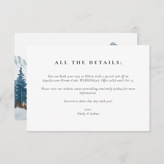 Wintergebirge Pinienbäume Hochzeit Begleitkarte (Vorne/Hinten)