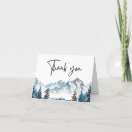 Wintergebirge Pinienbäume Hochzeit Dankeskarte