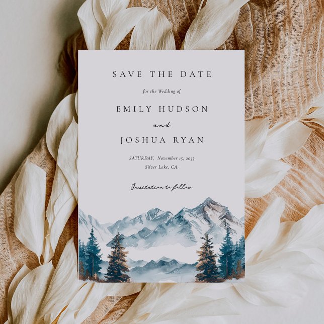 Wintergebirge Pinienbäume Hochzeit Save The Date (Von Creator hochgeladen)
