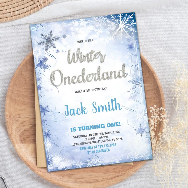 Wintergeburtstag Einladungen Blue Silver Glitzer (Winter Birthday Invitations Blue Silver Glitter)