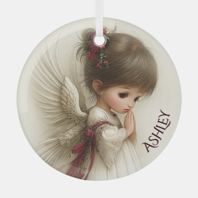 Wintergeflüster – Feenkind mit Kardinal  Ornament Aus Glas (Vorderseite)