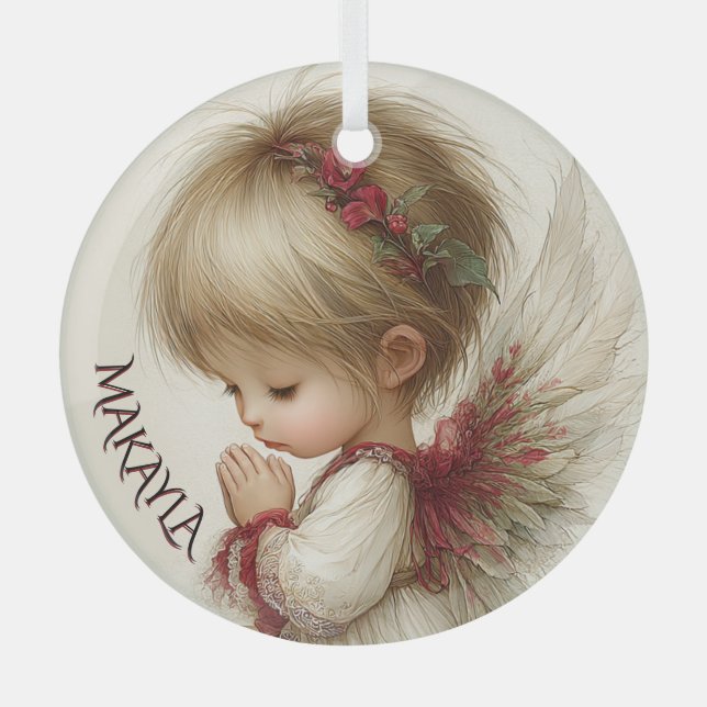 Wintergeflüster – Feenkind mit Kardinal  Ornament Aus Glas (Vorderseite)