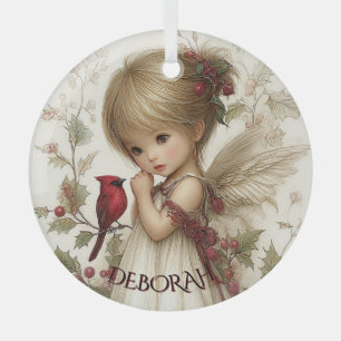Wintergeflüster – Feenkind mit Kardinal Ornament Aus Glas