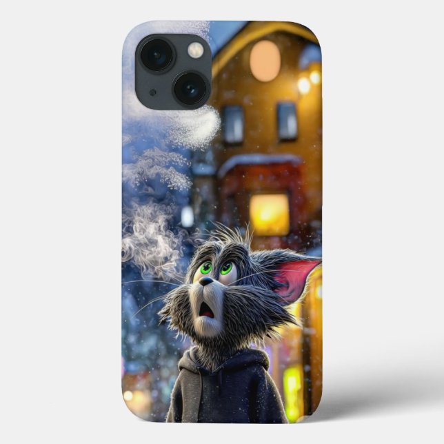 Wintergeist: Tom Cat Schnee Nacht Kunst Case-Mate iPhone Hülle (Rückseite)