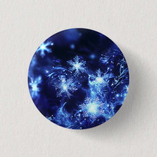 Winterglanz Blaue Schneeflocken Button