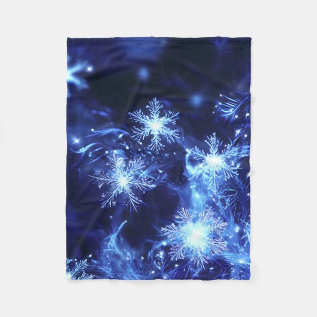 Winterglanz Blaue Schneeflocken Fleecedecke (Vorderseite)