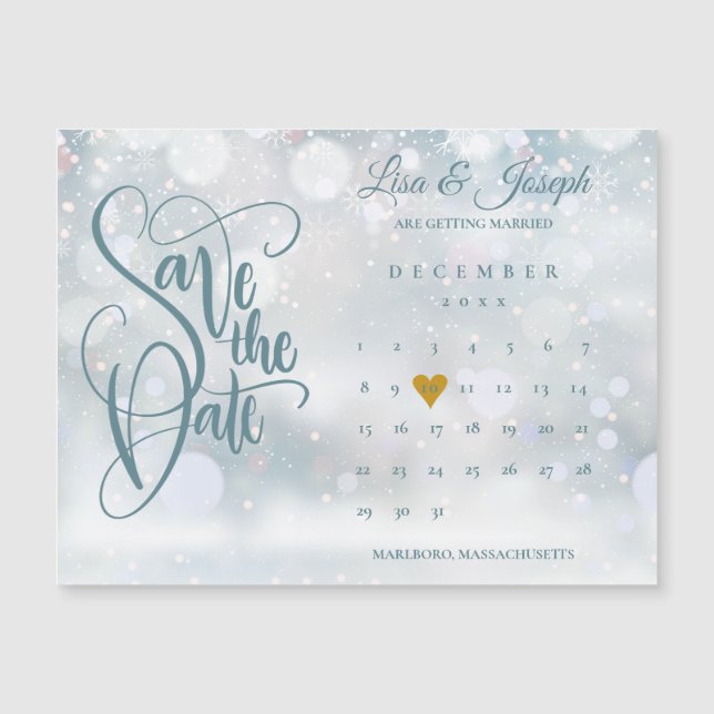 Wintergoldenherz-Kalender Save the Date Magnetkarte (Vorderseite)