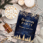 Wintergoldkiefernsee Weihnachten Einladung<br><div class="desc">Zeit,  um die Weihnachtszeit und Weihnachten mit diesem luxuriösen Gold Glitzer Schneeflocken Glitzern und Gold Glitzer Kiefernwald auf einem eleganten marineblauen Aquarell,  mit einer modernen coolen Drehbuch Schriftart Typografie,  ideal für Weihnachts-Business-Party,  Mitarbeiter-Partys und mehr!</div>