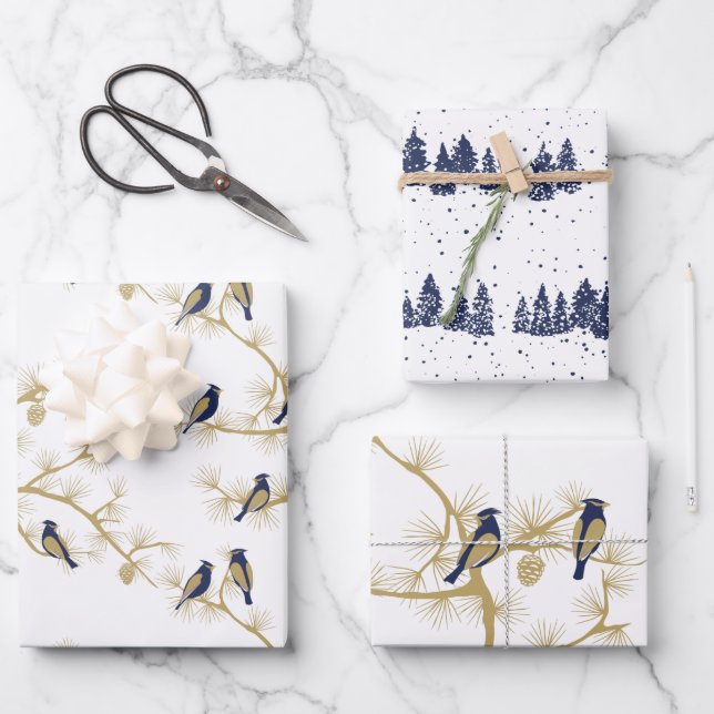 Wintergoldmuster für den Blauen Vogel Geschenkpapier Set (Vorderseite)
