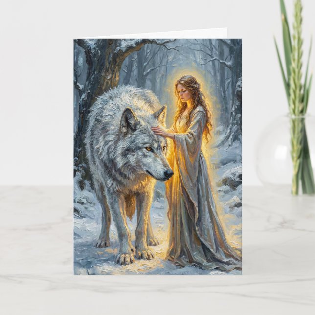 Wintergöttin & Weißer Wolf Karte (Vorderseite)