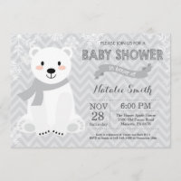 Wintergraue Polar Bear Babydusche Einladung