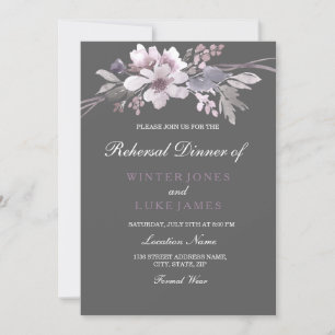 Wintergraues Lila florales Hochzeitsessen Probe Einladung
