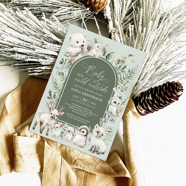 Wintergrün Arktische Tiere neutrale Babydusche Einladung (Von Creator hochgeladen)