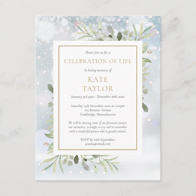 Wintergrün - Beerdigung des Lebens Ankündigungspostkarte (Vorderseite)