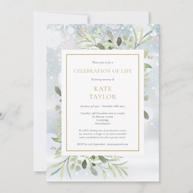 Wintergrün Beerdigung des Lebens Einladung (Vorderseite)