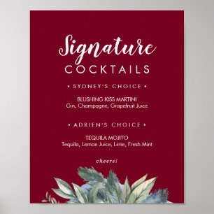 Wintergrün Burgunder Signature-Cocktails-Schild Poster