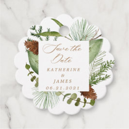 Wintergrün elegant Save the Date Geschenkanhänger