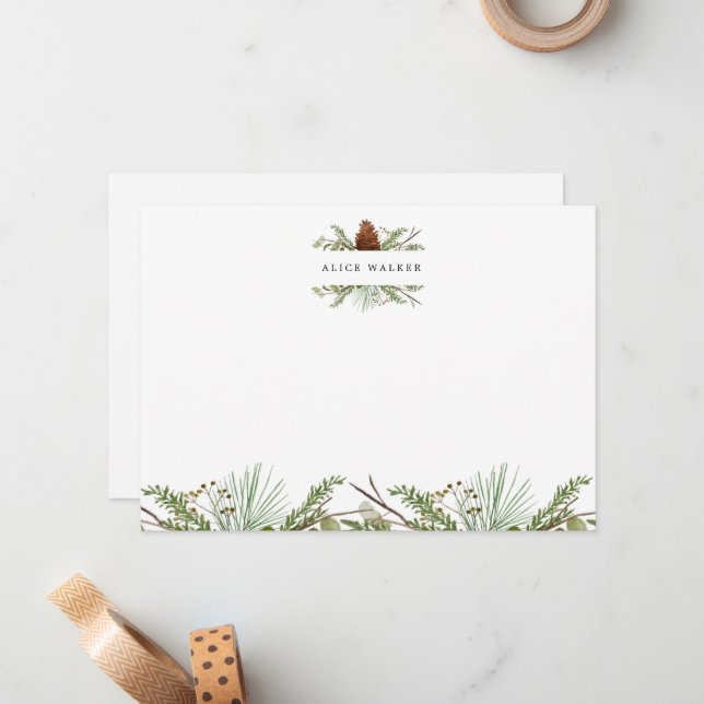 Wintergrün Elegante Monogram Note Card Mitteilungskarte (Vorderseite/Rückseite Beispiel)