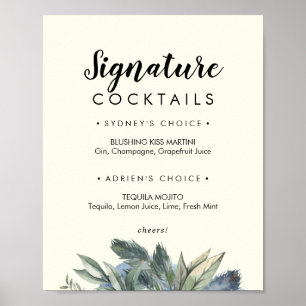 Wintergrün   Elfenbein Signature-Cocktails-Schild Poster