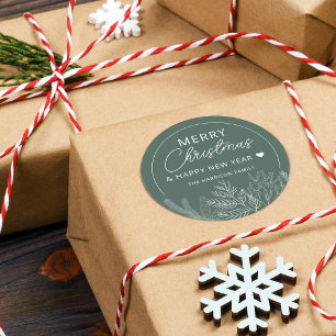 Wintergrün Frohe Weihnachten Personalisiert Runder Aufkleber