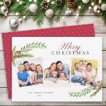 Wintergrün Minimal 3 Foto Frohe Weihnachten<br><div class="desc">Die Weihnachtskarte aus 3 Fotos bietet ein schlichtes minimalistisches Design mit Aquarellweiden und Weihnachtsgrün. Der Gruß "Frohe Weihnachten" erscheint in einem eleganten Drehbuch in rot.</div>