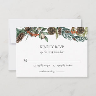 Wintergrün Wasserfarbener Pine Cone Hochzeit RSVP Karte