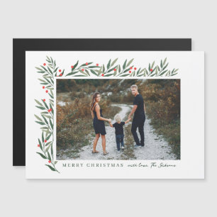 Wintergrün Weißes Foto Weihnachten Magnetkarte
