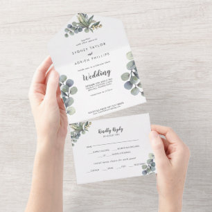 Wintergrüne Eukalyptus-Hochzeit - Alles in einem All In One Einladung