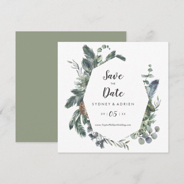 Wintergrüne Hochzeit rettet das Datum Save The Date (Vorne/Hinten)