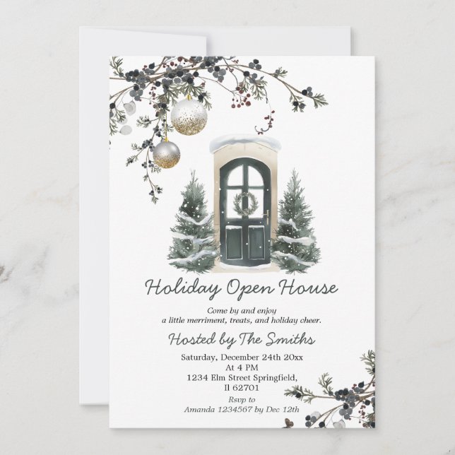 Wintergrüne Weihnachtsbaumkugeln Holiday Open Hous Einladung (Vorderseite)