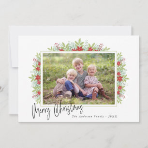 Wintergrüne Weihnachtsstern-Foto-Weihnachten Feiertagskarte