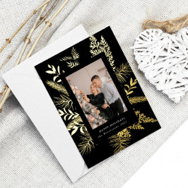 wintergrünes Blattwerk, elegante Foto-Ferienfolie Folieneinladung