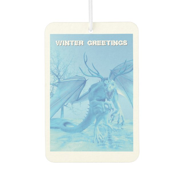 Wintergrüße. Eisdrache mit Geweih Autolufterfrischer (Vorderseite)