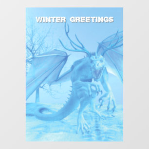 Wintergrüße. Eisdrache mit Geweih Fensteraufkleber