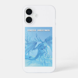 Wintergrüße. Eisdrache mit Geweih iPhone 16 Hülle