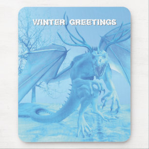 Wintergrüße. Eisdrache mit Geweih Mousepad